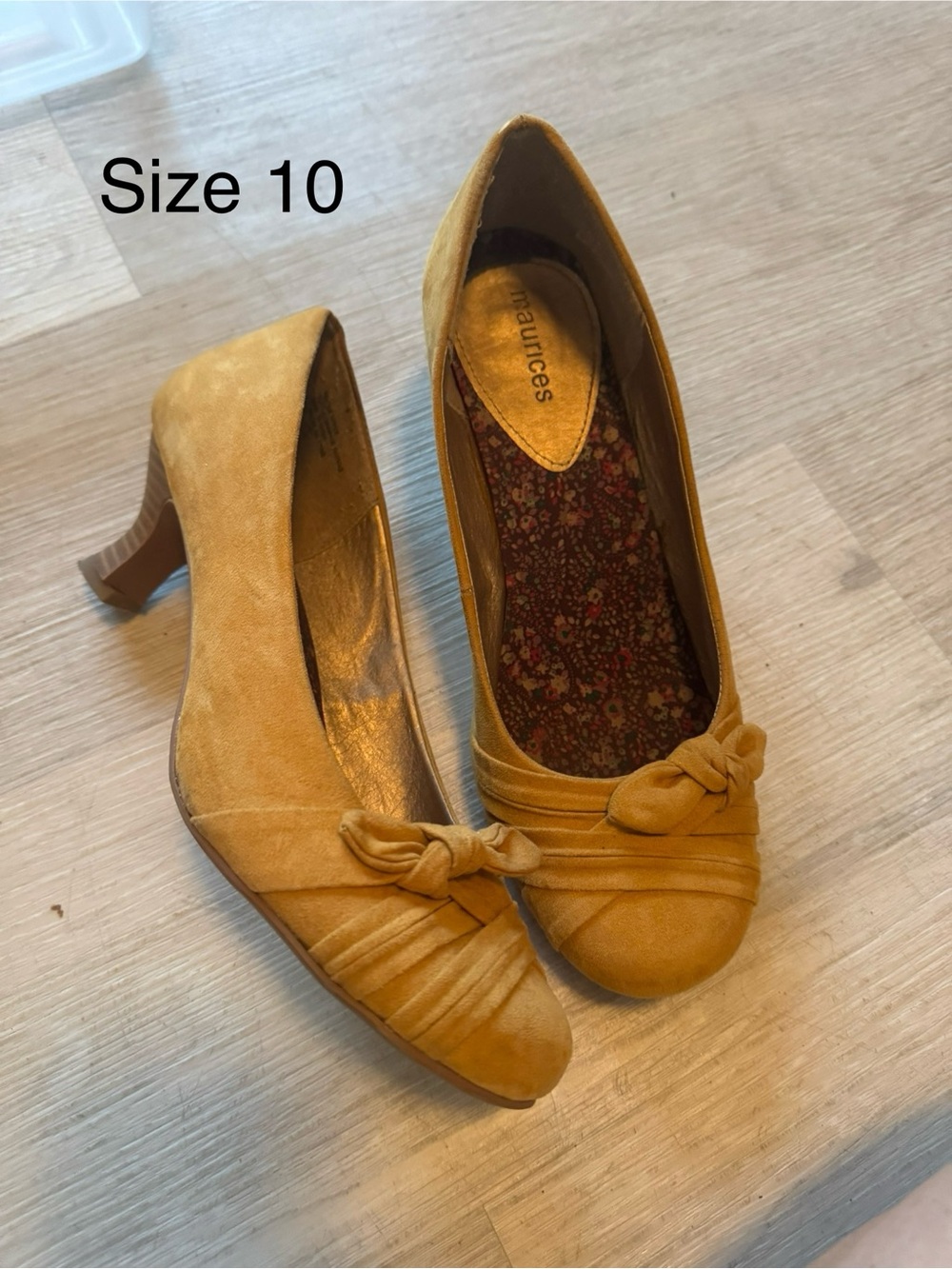 Maurices Mustard Knot-Accent Suede Heels